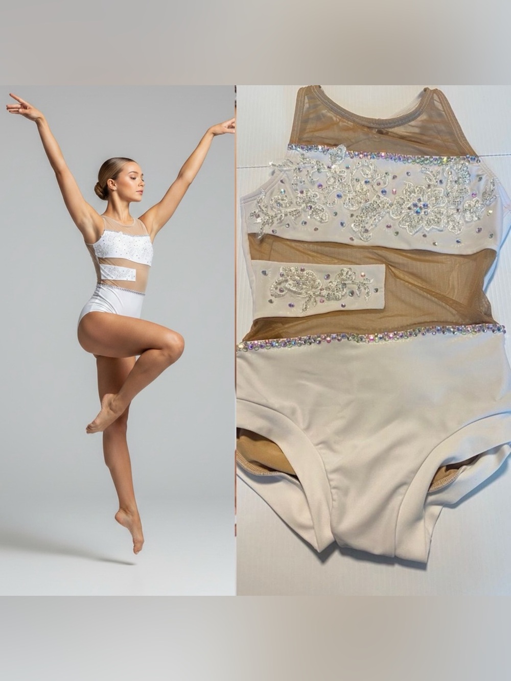 AA dance solo costume white illusion contemporary competition custom LC